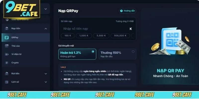 3 cách nạp tiền 9BET đơn giản, siêu tốc được thành viên lựa chọn